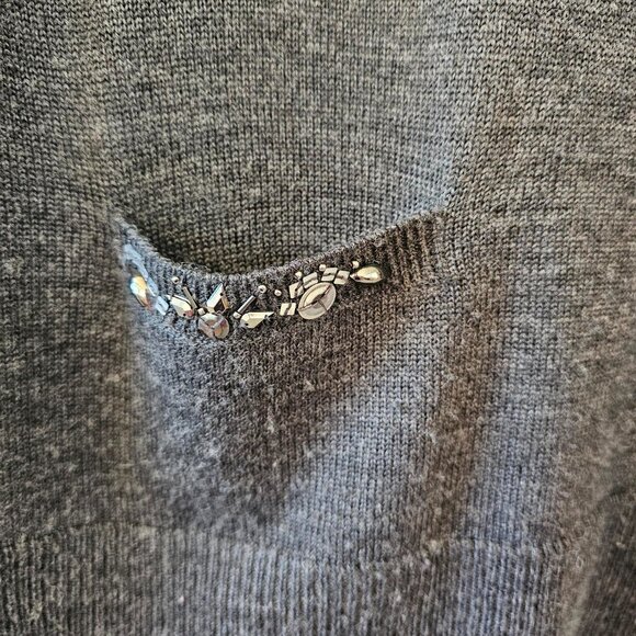 VICTOR ALFANO Women's Gray Wool Sweater - Gem Details - Size M - Pockets - Picture 4 of 6